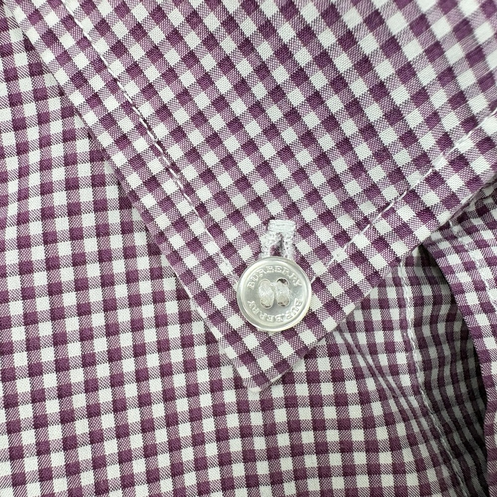 Burberry Brit Button Down Shirt Mens XL Burgundy Gingham Embroidered Logo Pocket - Picture 6 of 16